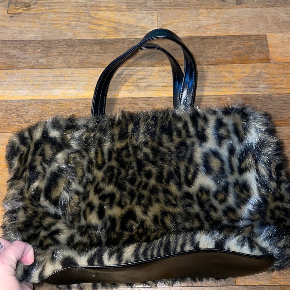 Furry leopard print Amanda smith brown and black bag